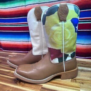 Twisted X Western Boots Womens 8.5B Indian Tan Yellow Rose low heel square toe